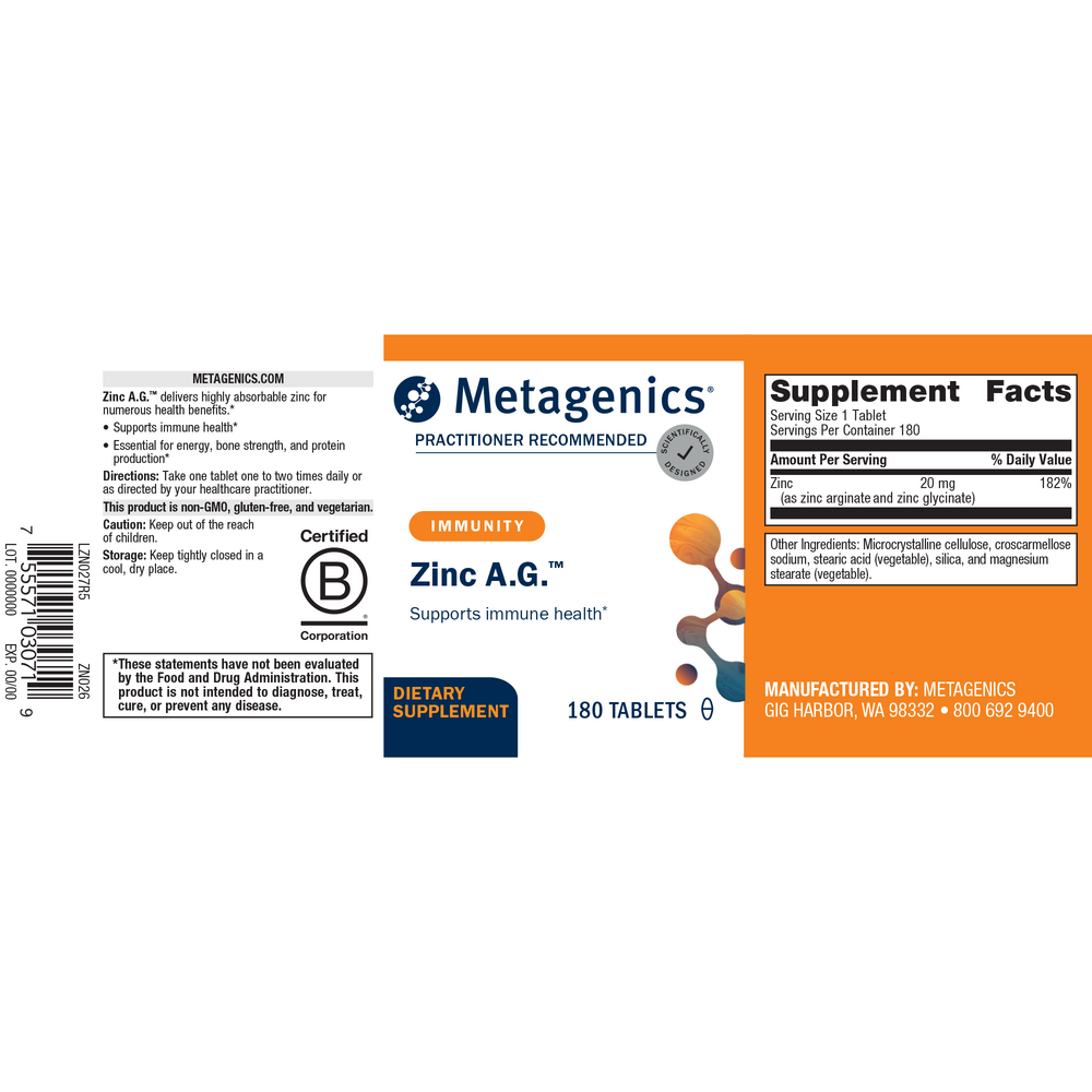 Zinc A.G 20mg - 180 tabs